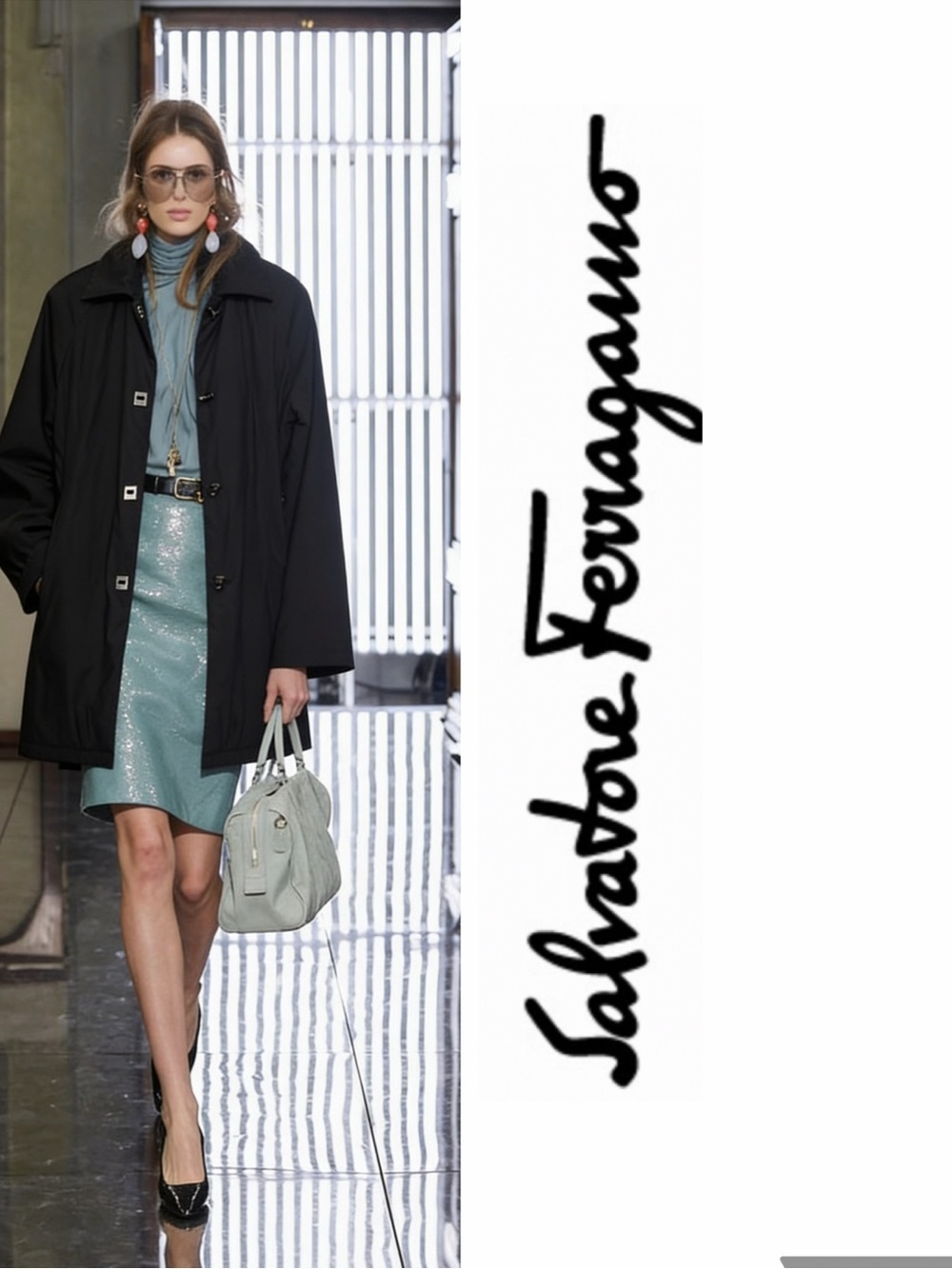 Salvatore Ferragamo Italian Black Overcoat Size L